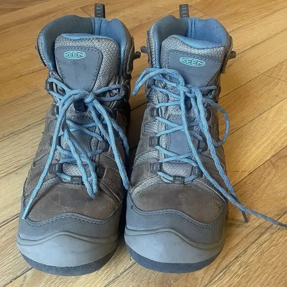 Keen Circadia Women 7.5 Mid Waterproof Leather Hiking Boot Brown Blue