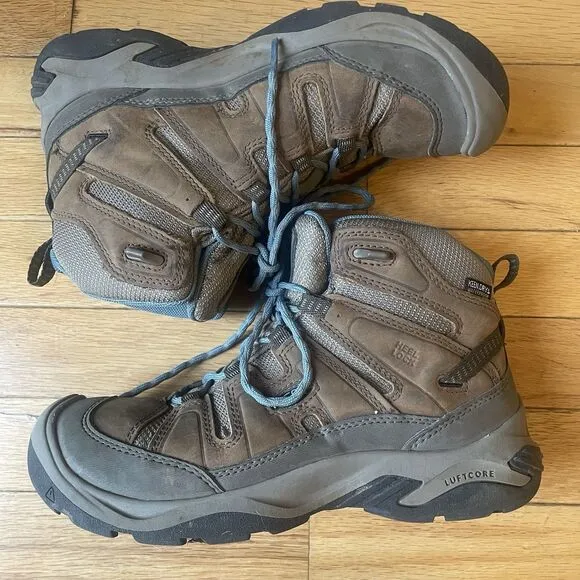 Keen Circadia Women 7.5 Mid Waterproof Leather Hiking Boot Brown Blue