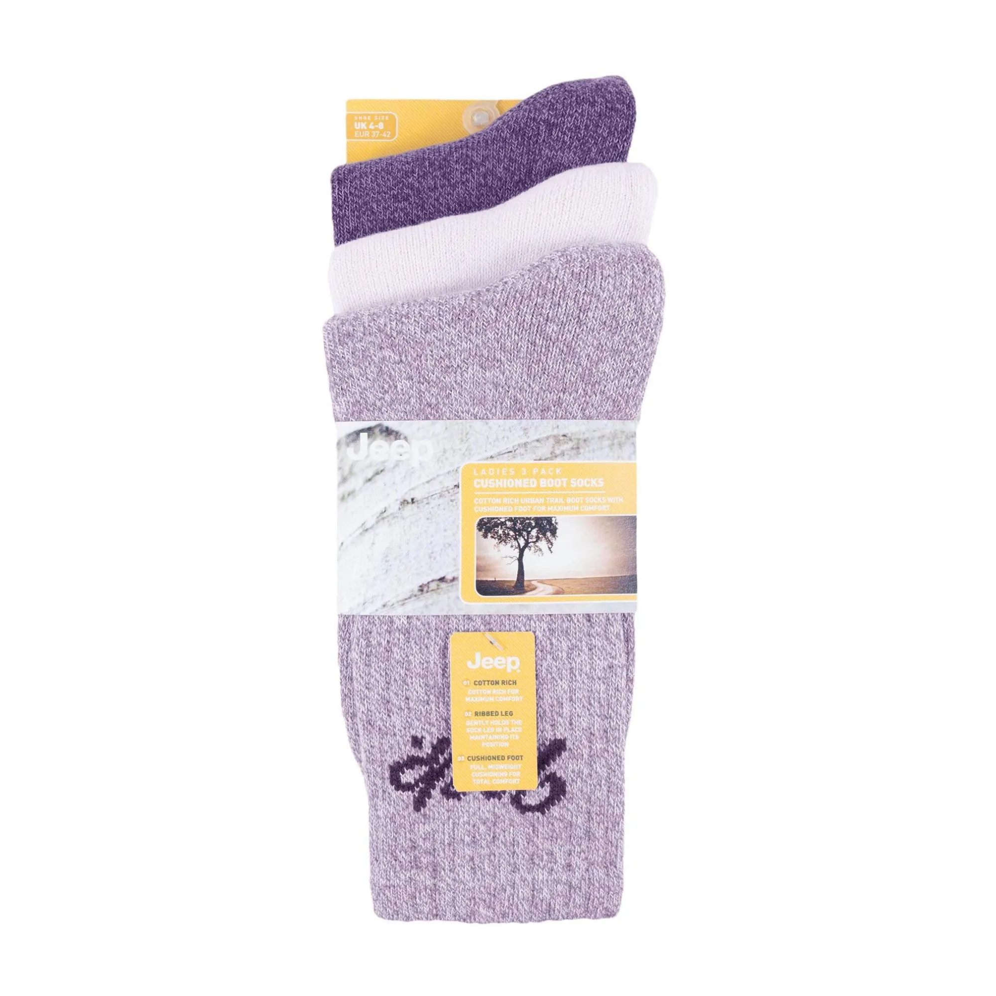 Ladies Ribbed Outdoor Boot Socks - 3 Pack, Reinforced Heel and Toe Hiking Socks