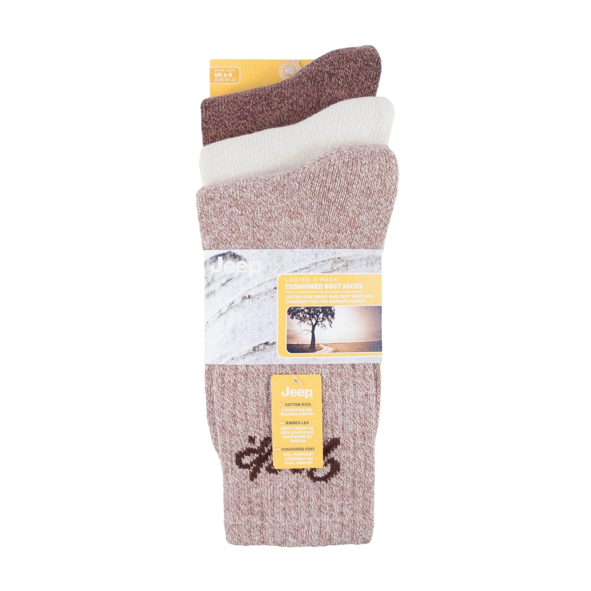 Ladies Ribbed Outdoor Boot Socks - 3 Pack, Reinforced Heel and Toe Hiking Socks