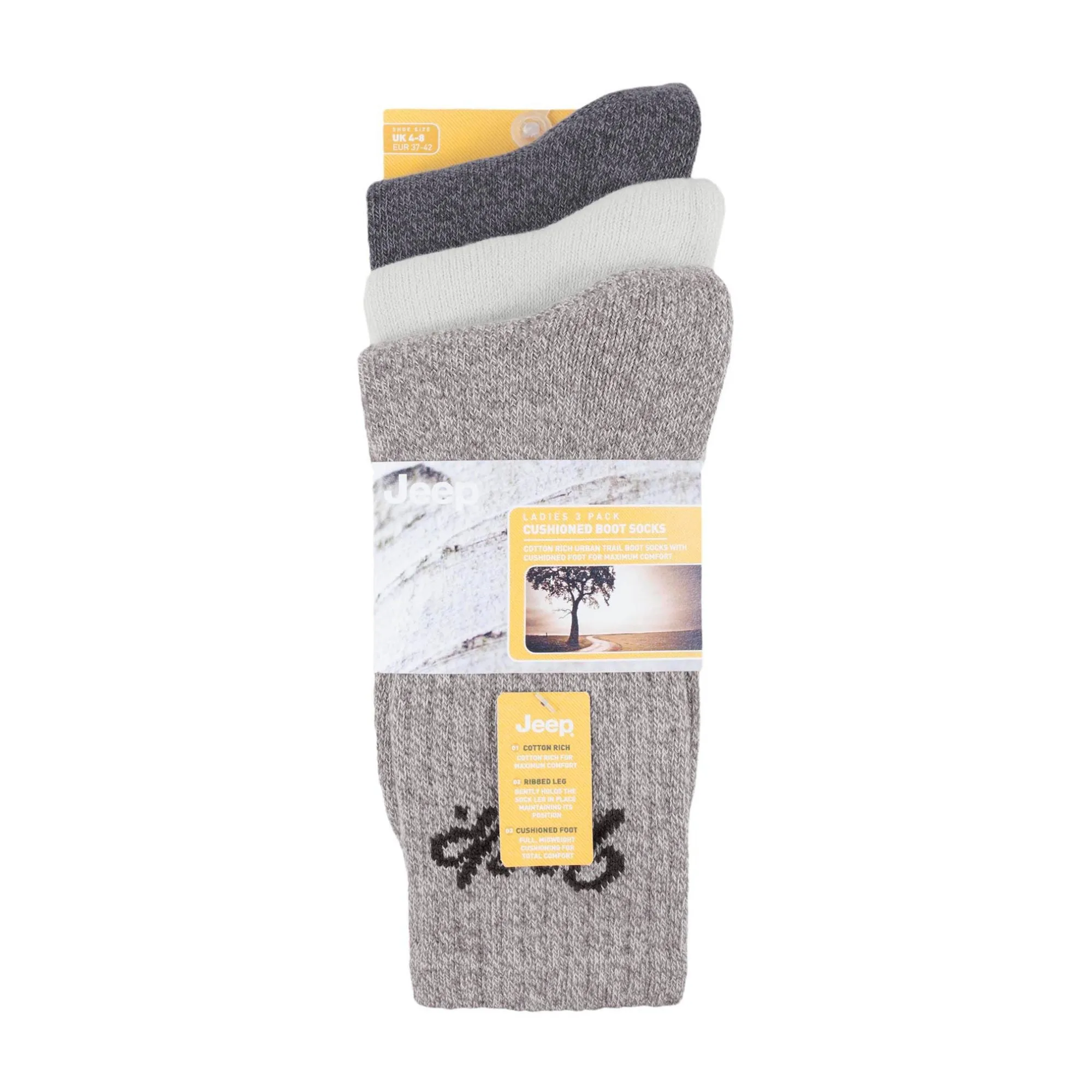 Ladies Ribbed Outdoor Boot Socks - 3 Pack, Reinforced Heel and Toe Hiking Socks