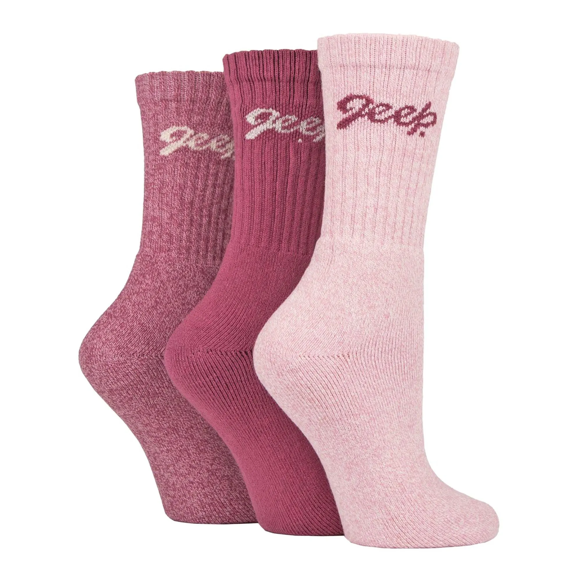 Ladies Ribbed Outdoor Boot Socks - 3 Pack, Reinforced Heel and Toe Hiking Socks