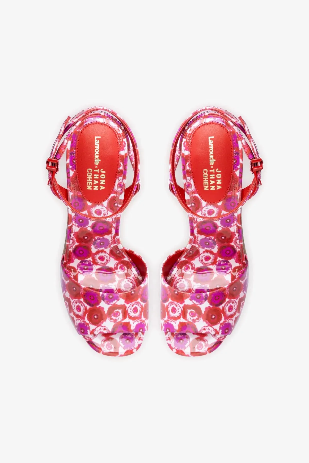 Larroude x Jonathan Cohen Yves Wedge In Red Abstract Printed Patent Leather