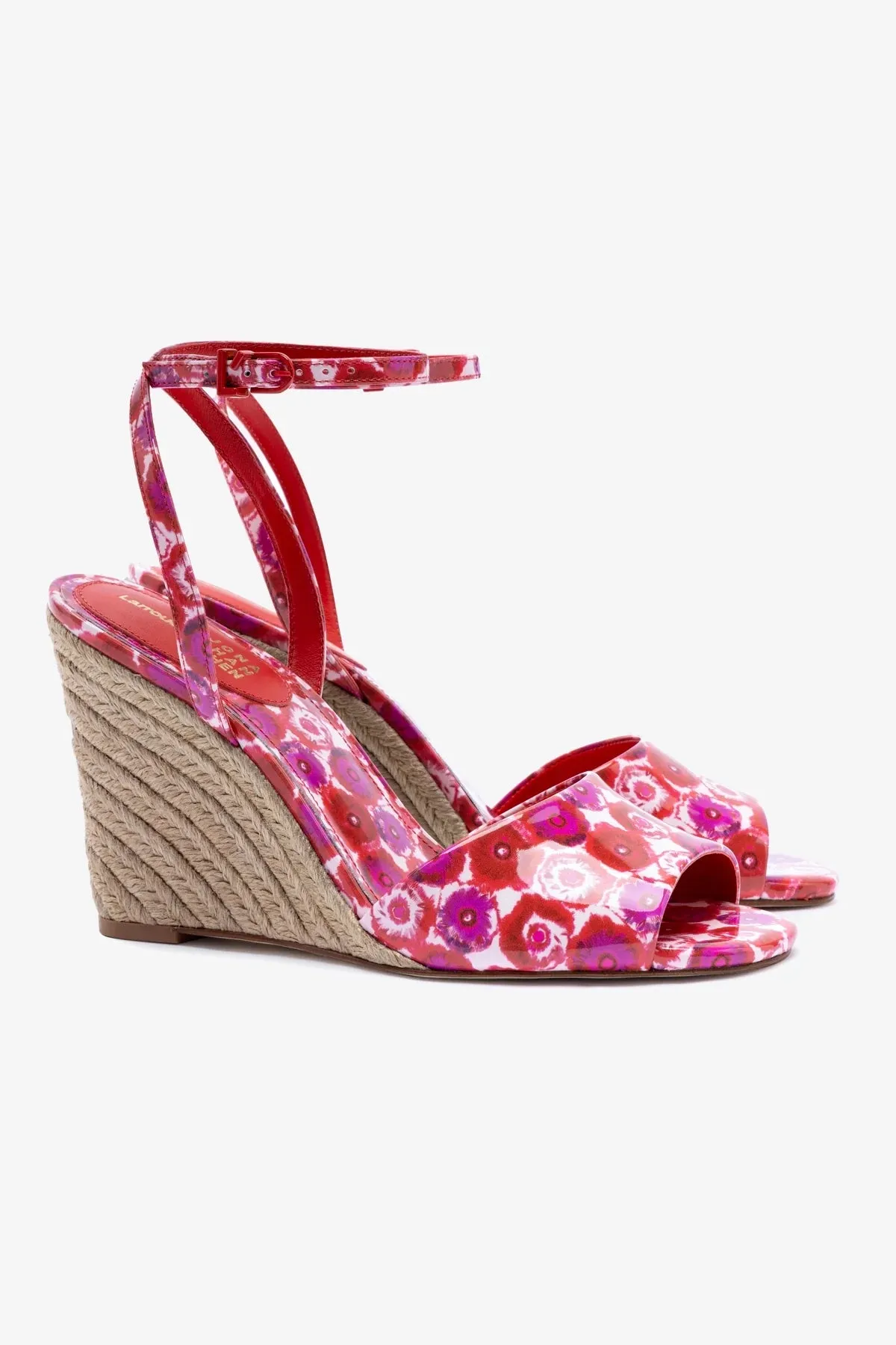 Larroude x Jonathan Cohen Yves Wedge In Red Abstract Printed Patent Leather