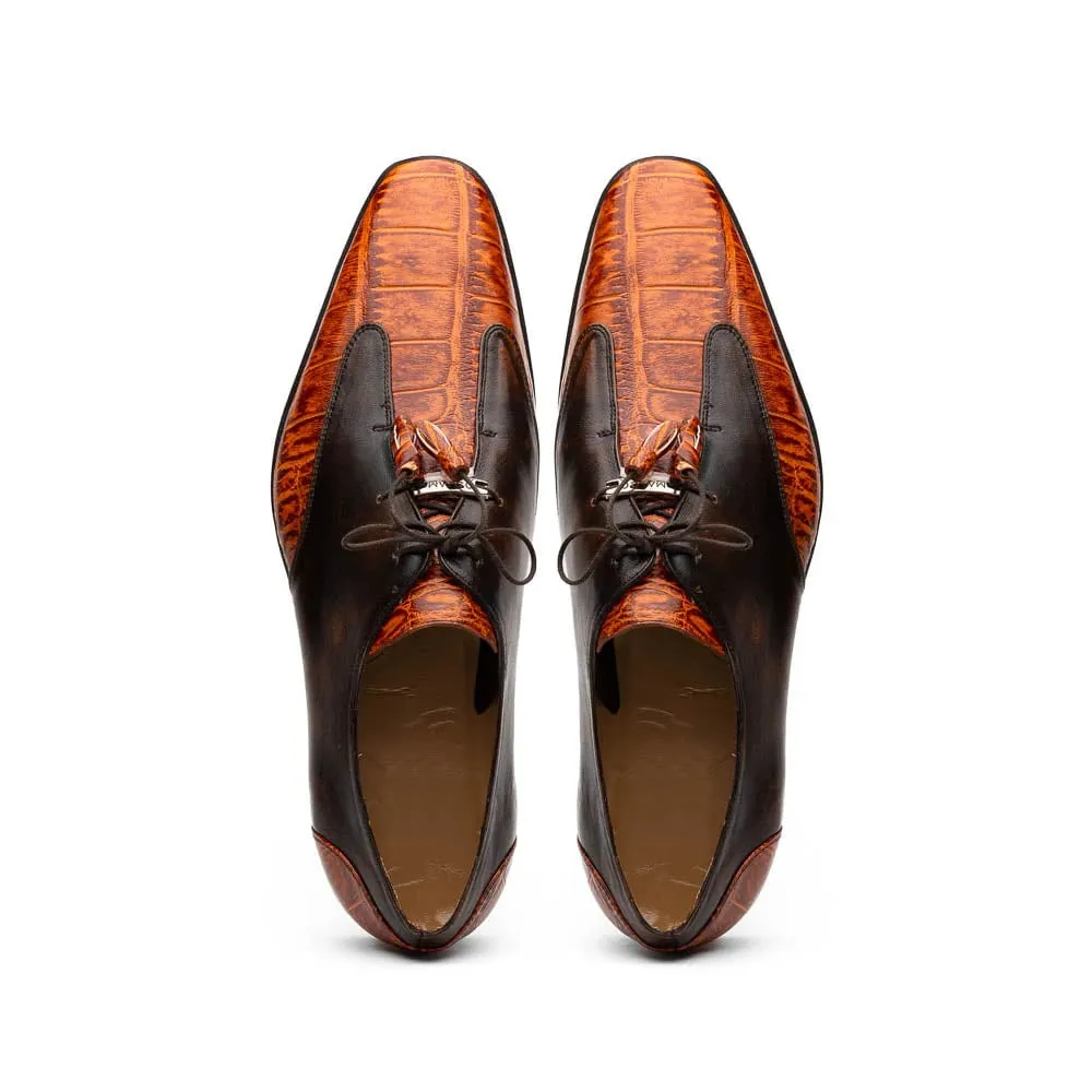 Marco Di Milano Anzio Exotic Alligator & Calfskin Leather Brandy Oxfords