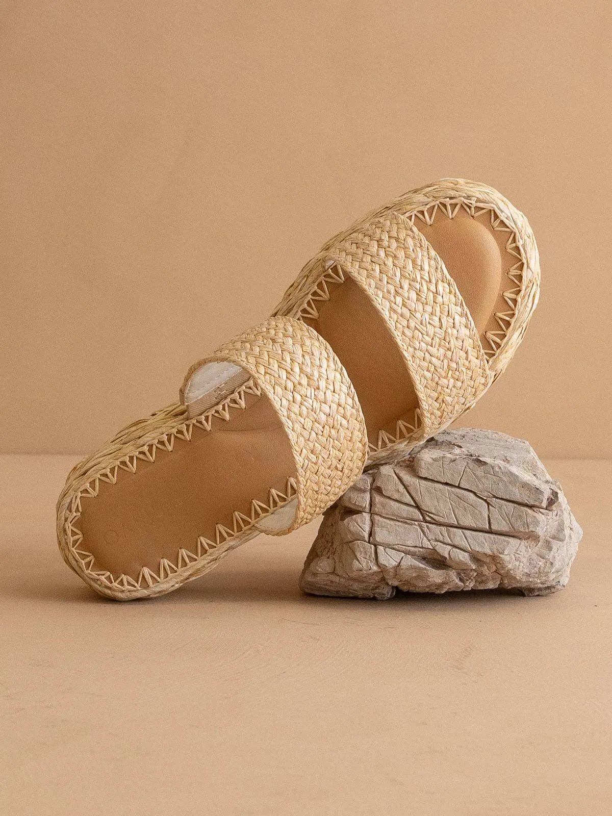 Marley | Natural Basket Woven Double Strap Platform Slid