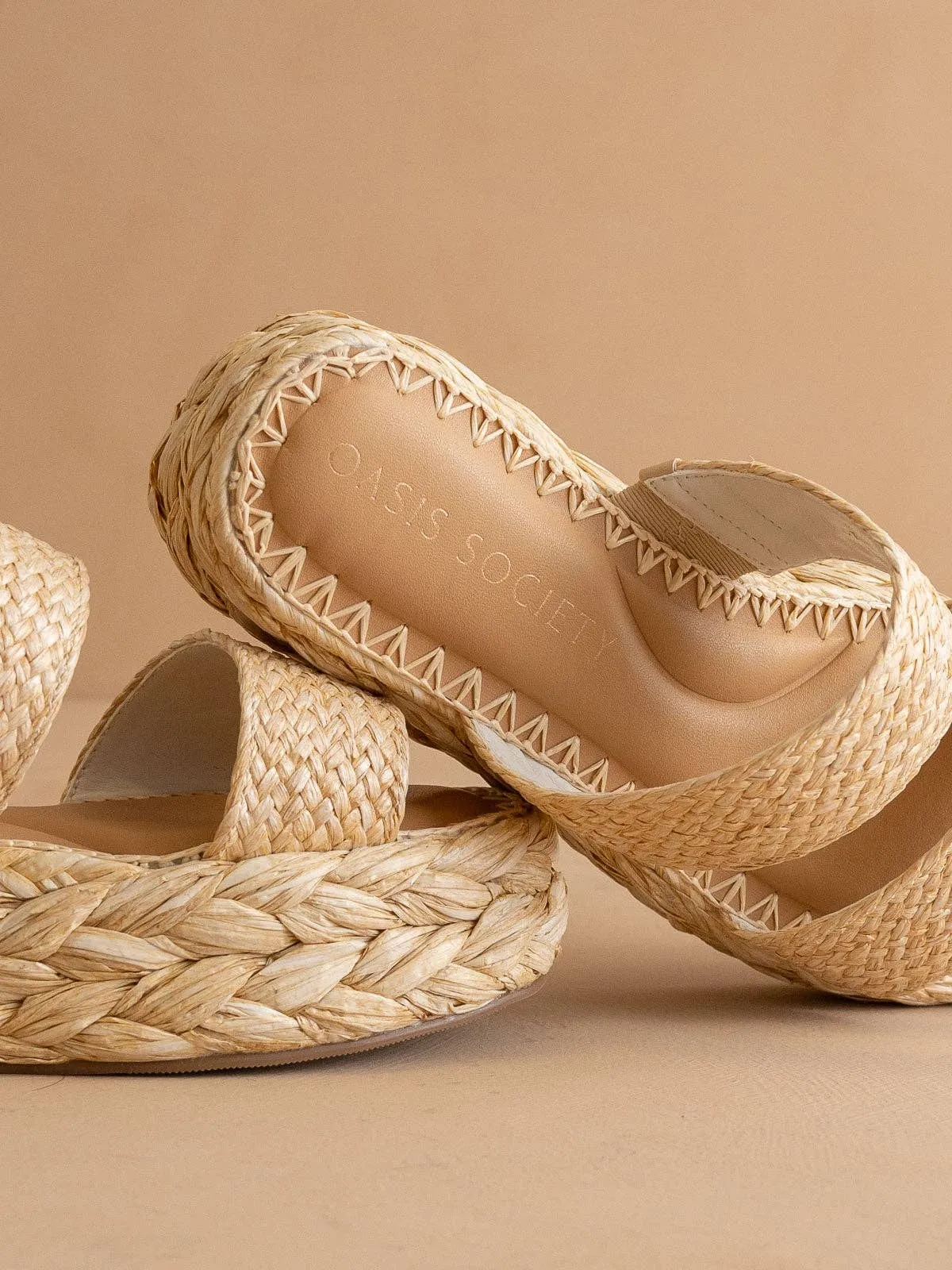 Marley | Natural Basket Woven Double Strap Platform Slid