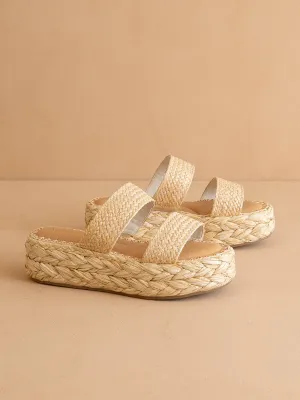 Marley | Natural Basket Woven Double Strap Platform Slid