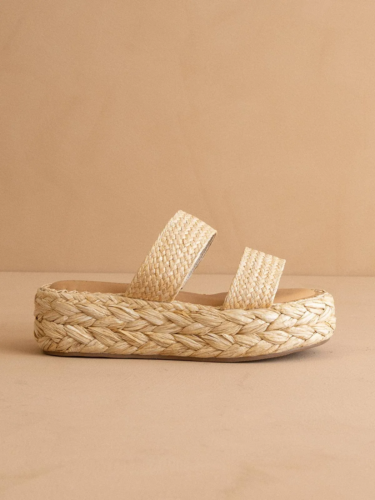 Marley | Natural Basket Woven Double Strap Platform Slid