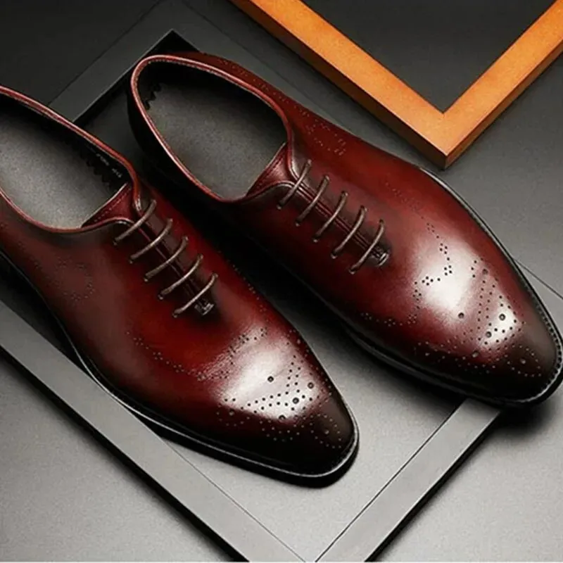 Men leather shoes business dress suit men brand Bullock genuine leather black lace up wedding mens shoes Phenkang 2020