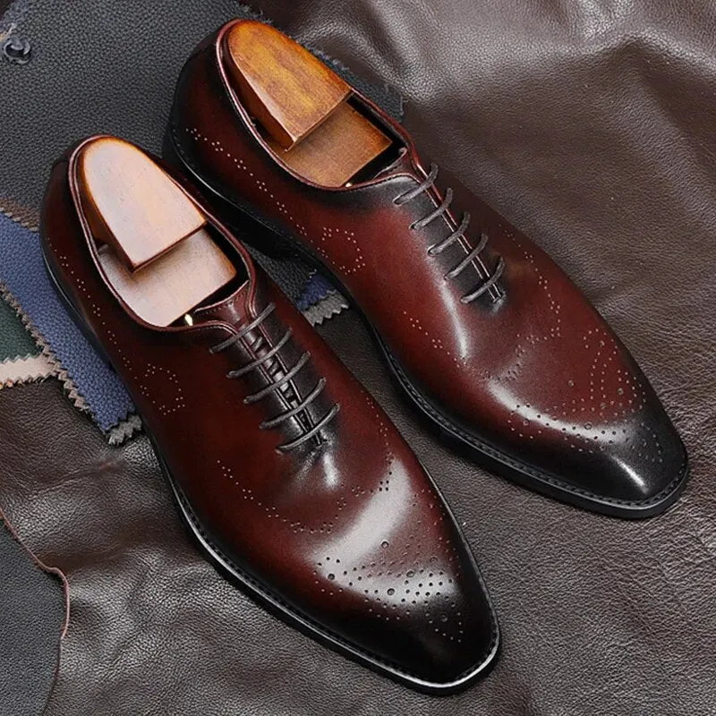Men leather shoes business dress suit men brand Bullock genuine leather black lace up wedding mens shoes Phenkang 2020