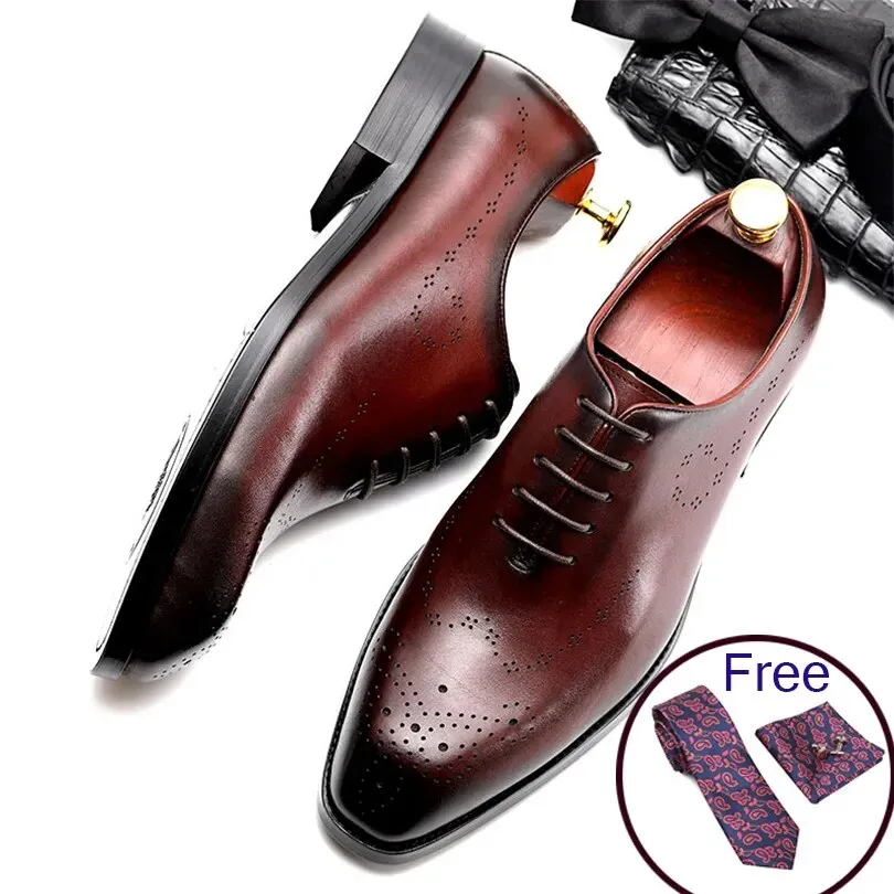 Men leather shoes business dress suit men brand Bullock genuine leather black lace up wedding mens shoes Phenkang 2020