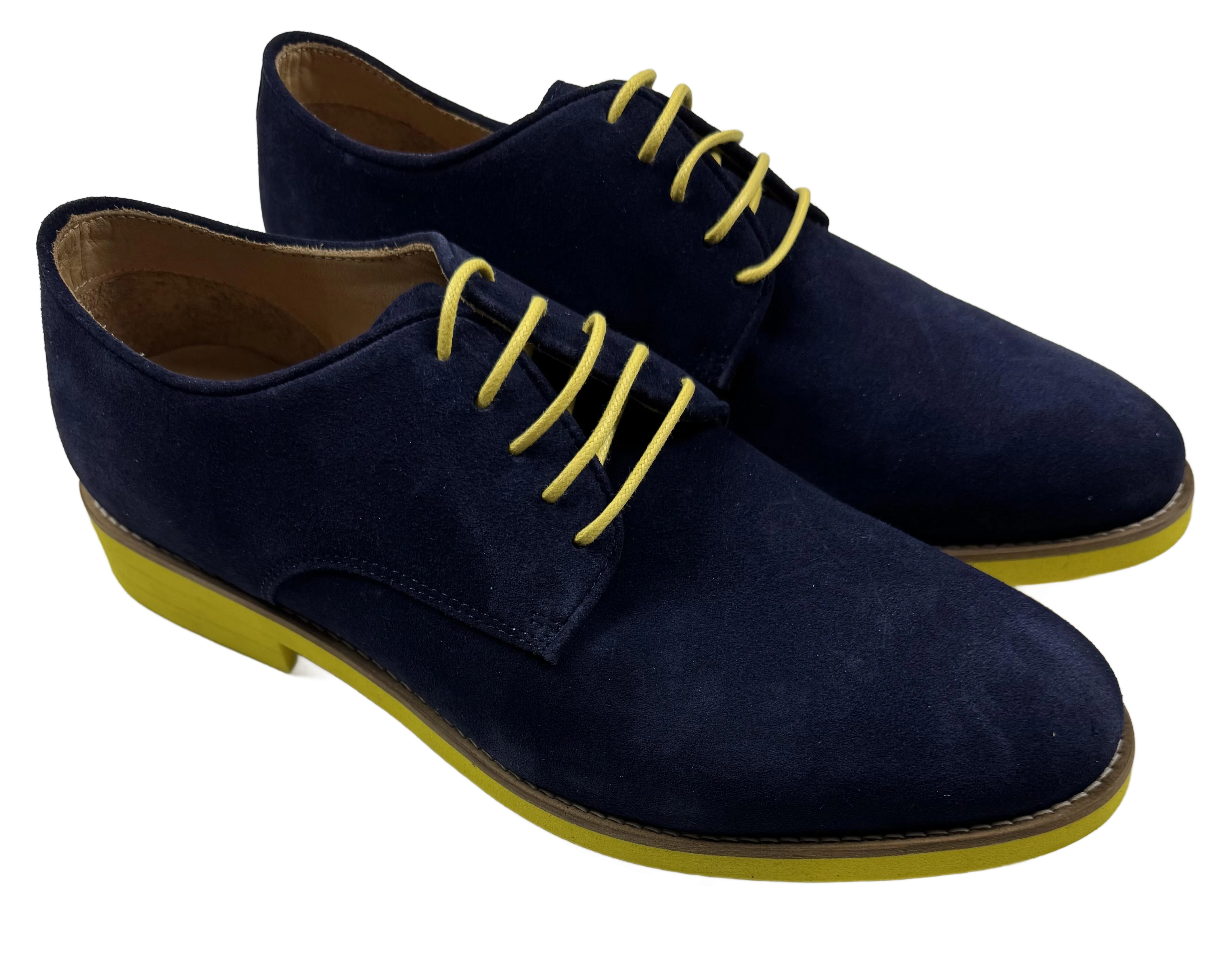 Mens Blue and Yellow Suede Wingtip Dress Shoes