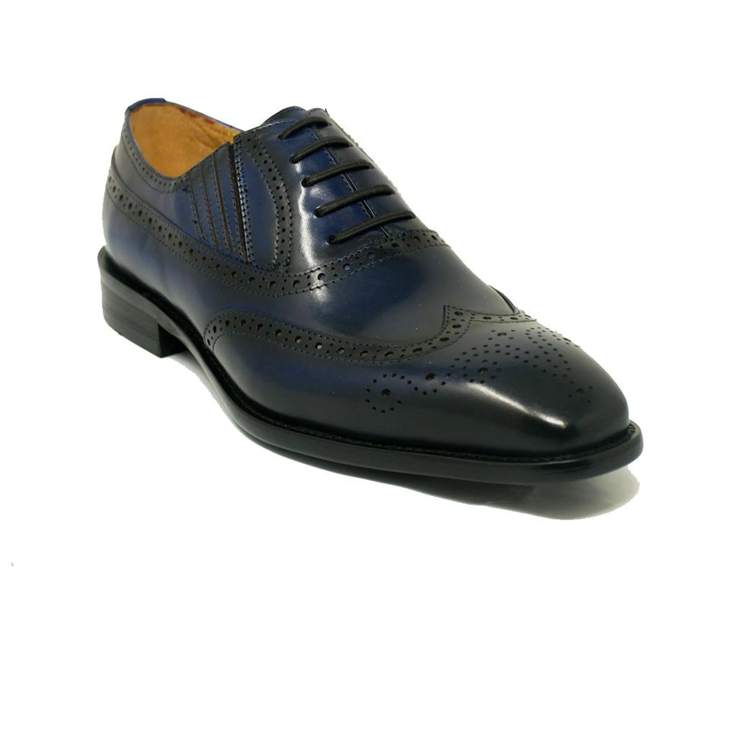 Mens Carrucci Burnished Leather Classic 1920's Wingtip Dress Shoe in Cognac