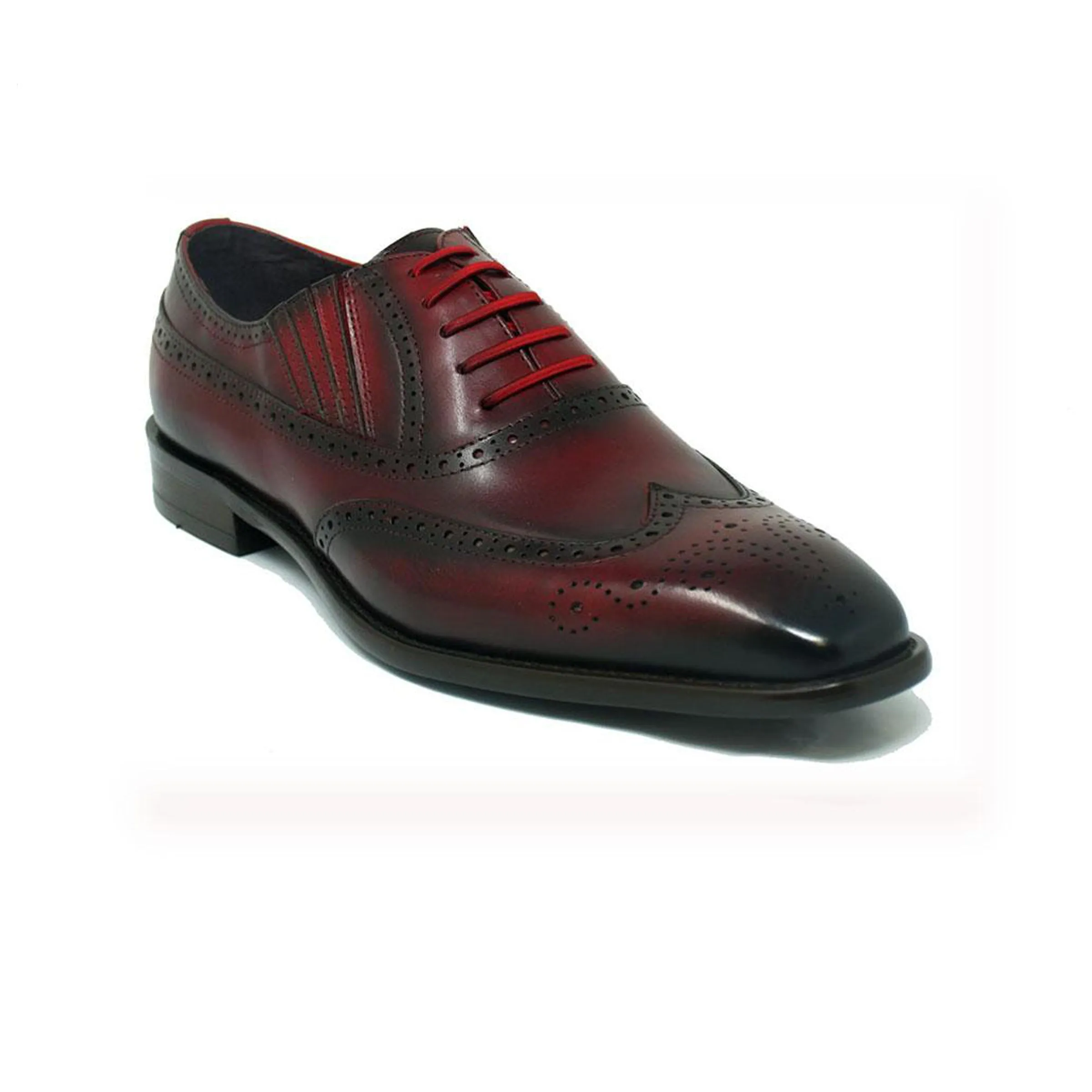Mens Carrucci Burnished Leather Classic 1920's Wingtip Dress Shoe in Cognac