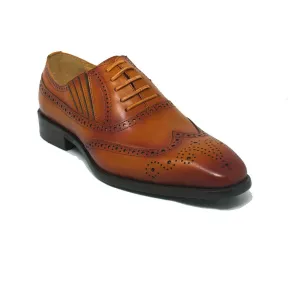 Mens Carrucci Burnished Leather Classic 1920's Wingtip Dress Shoe in Cognac