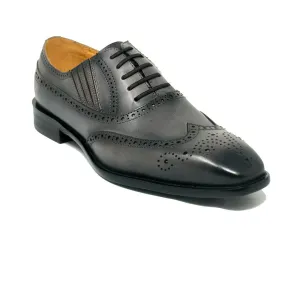 Mens Carrucci Burnished Leather Classic 1920's Wingtip Dress Shoe in Grey