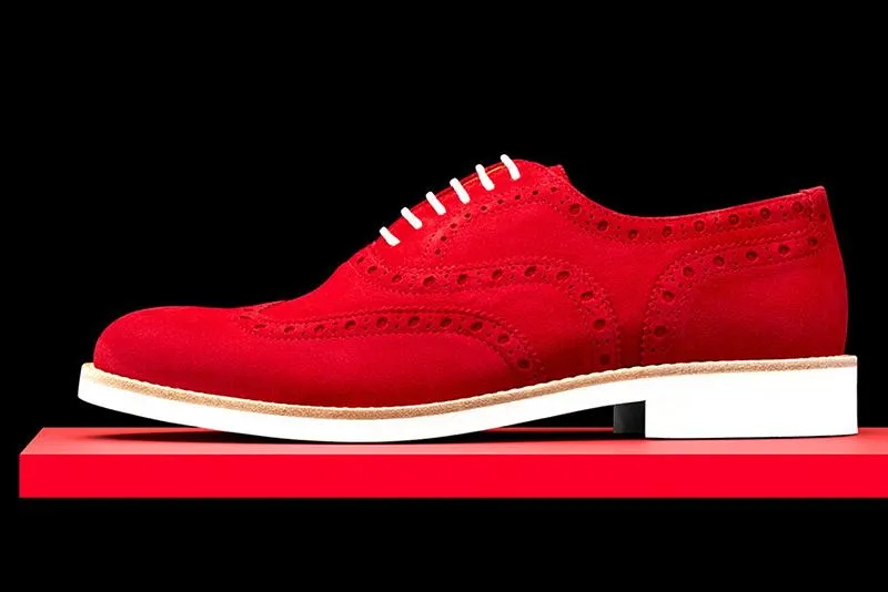 Mens Red Suede Wingtip Dress Shoes - Size 13
