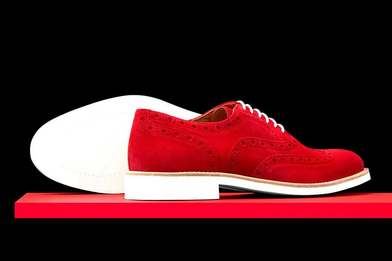 Mens Red Suede Wingtip Dress Shoes - Size 13