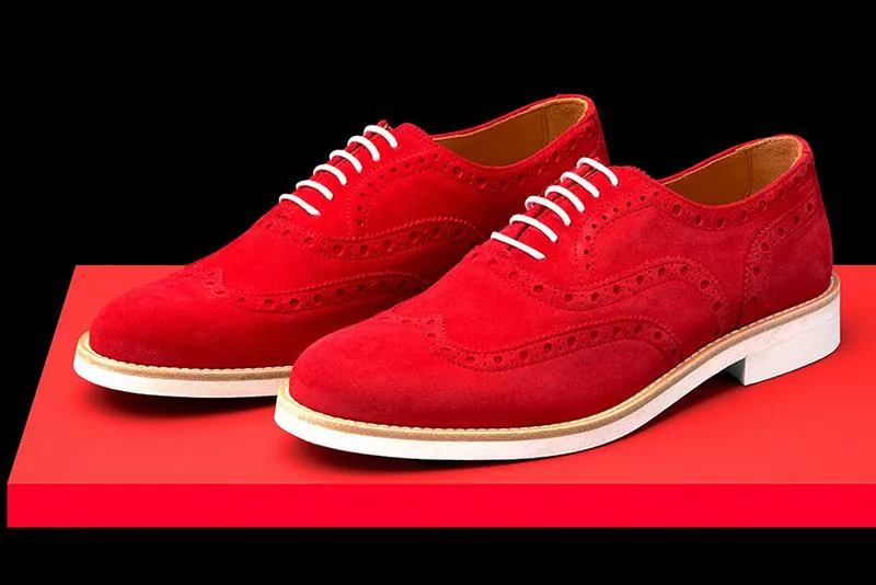 Mens Red Suede Wingtip Dress Shoes - Size 13
