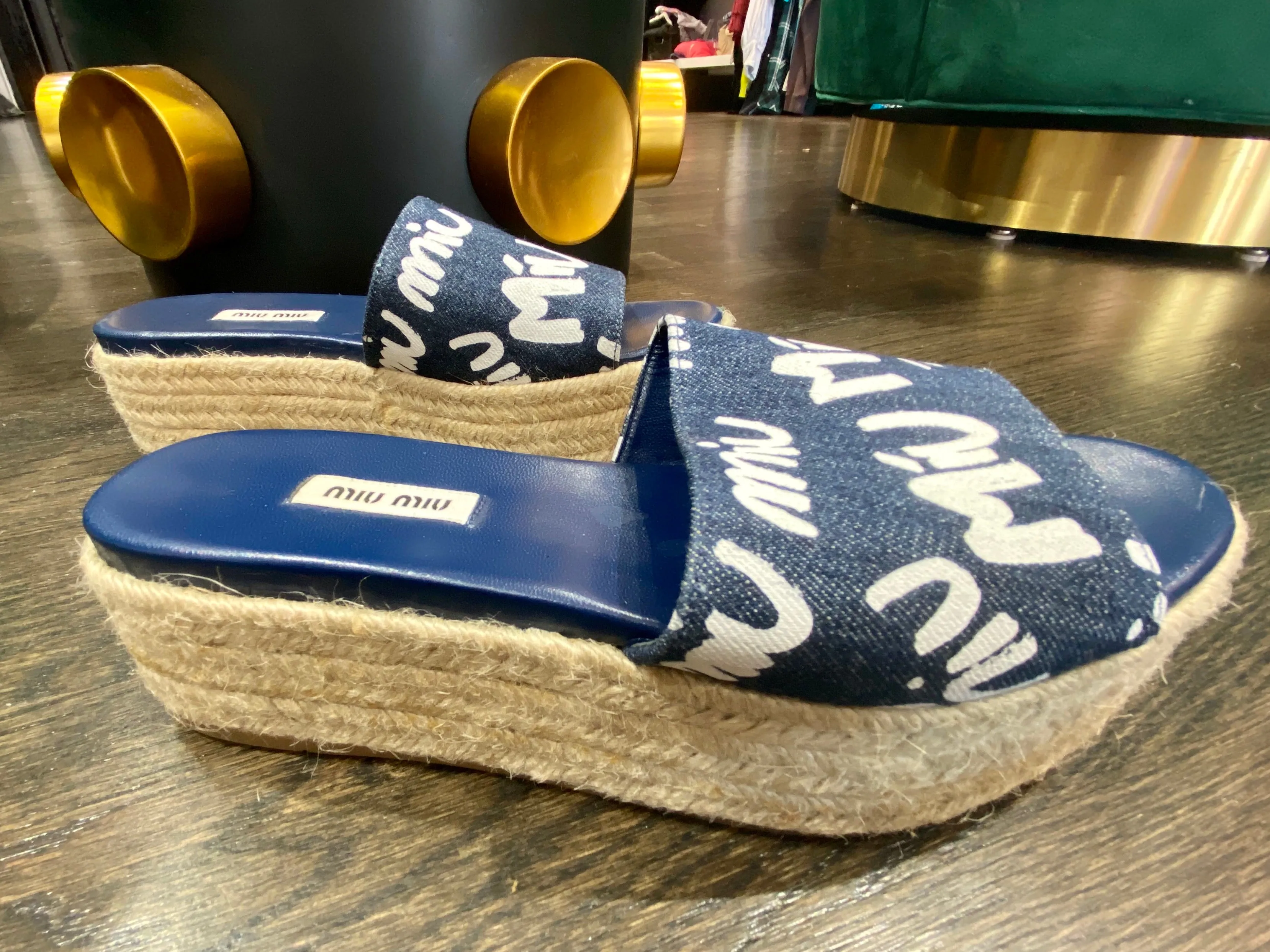 Miu Miu Denim Platform Espadrille Sandal