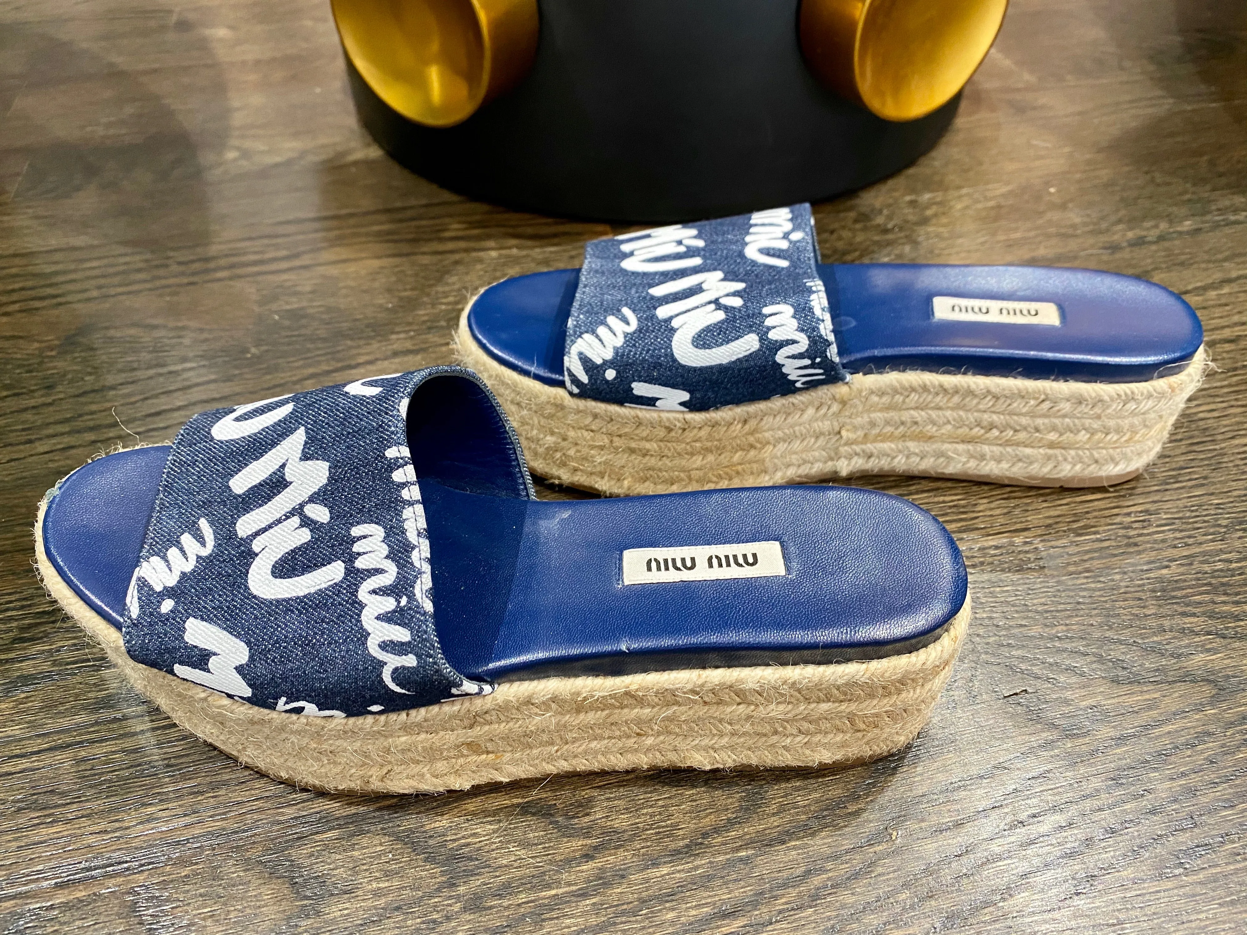 Miu Miu Denim Platform Espadrille Sandal