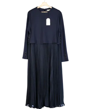 Monsoon Blue Penny Long Sleeve Pleated Midi Dress UK XL