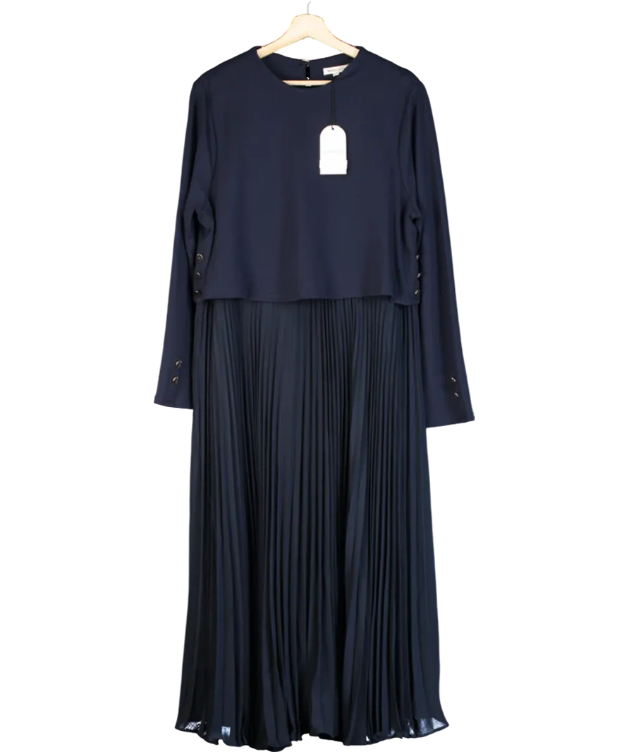Monsoon Blue Penny Long Sleeve Pleated Midi Dress UK XL
