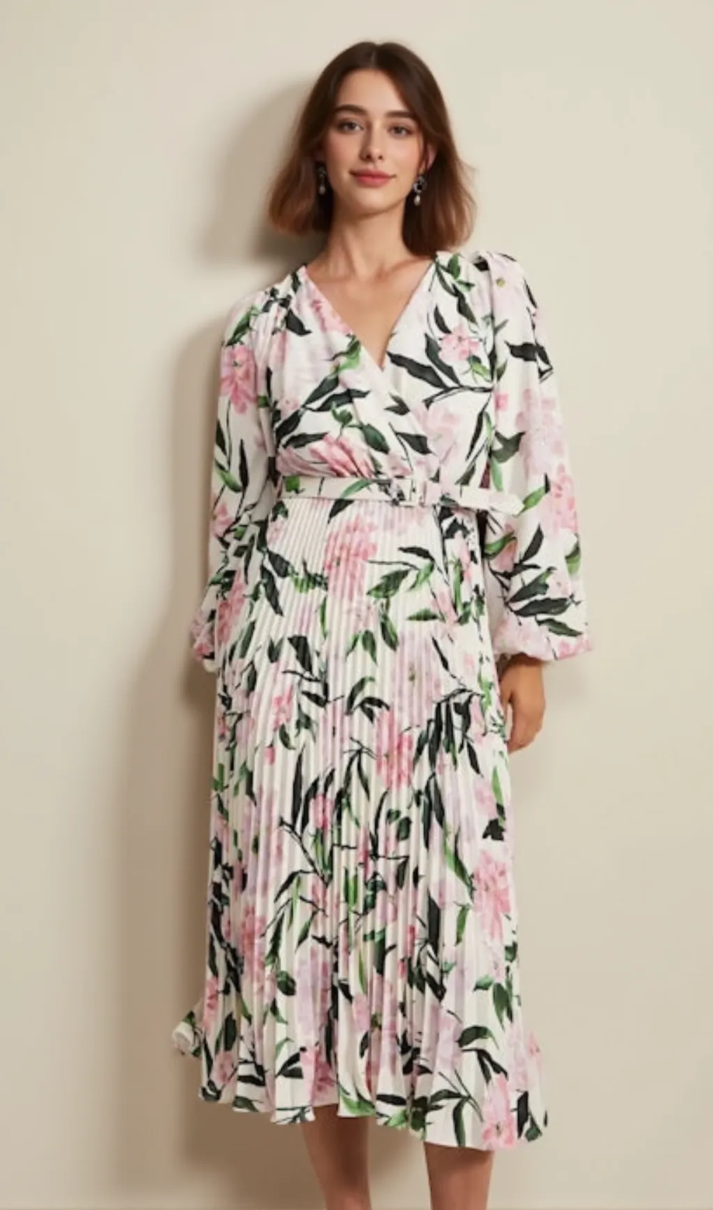 multi-coloured penny floral pleat midi dress