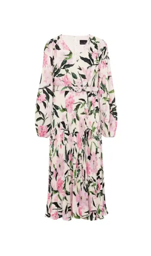 multi-coloured penny floral pleat midi dress