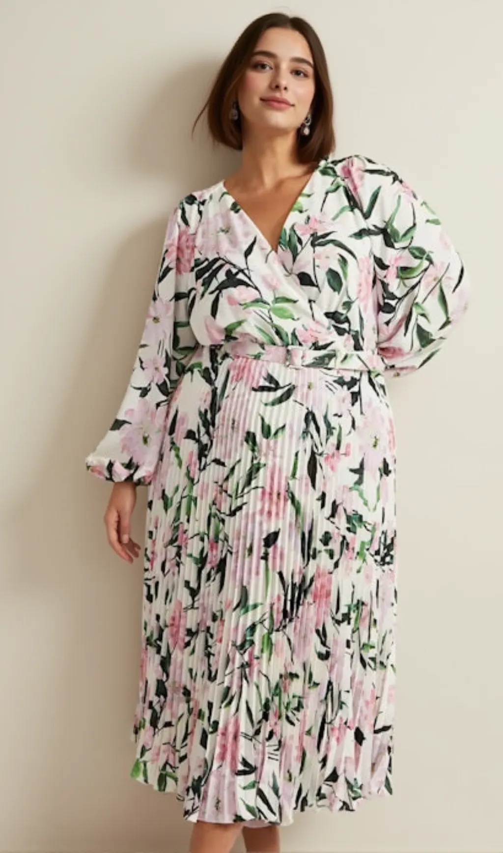 multi-coloured penny floral pleat midi dress