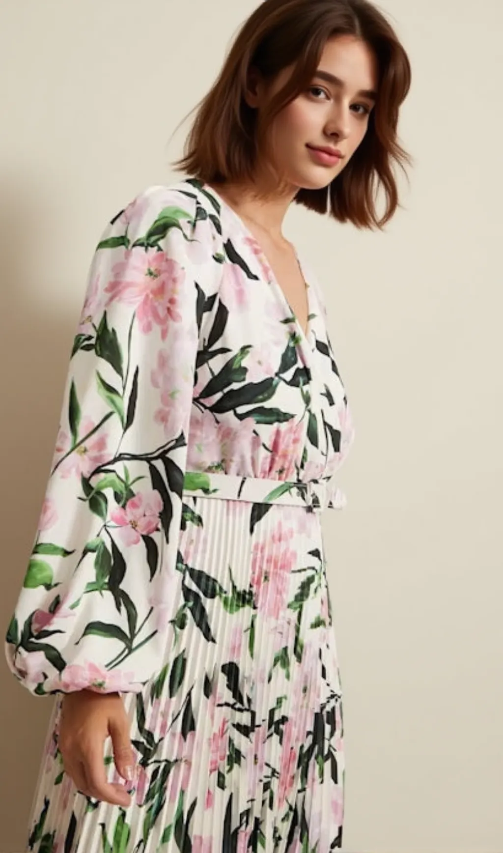 multi-coloured penny floral pleat midi dress