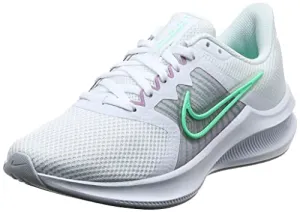 Nike Women's WMNS Downshifter 11 White/Green Glow-Infinite Lilac Running Shoes-5 Kids UK (CW3413-101)
