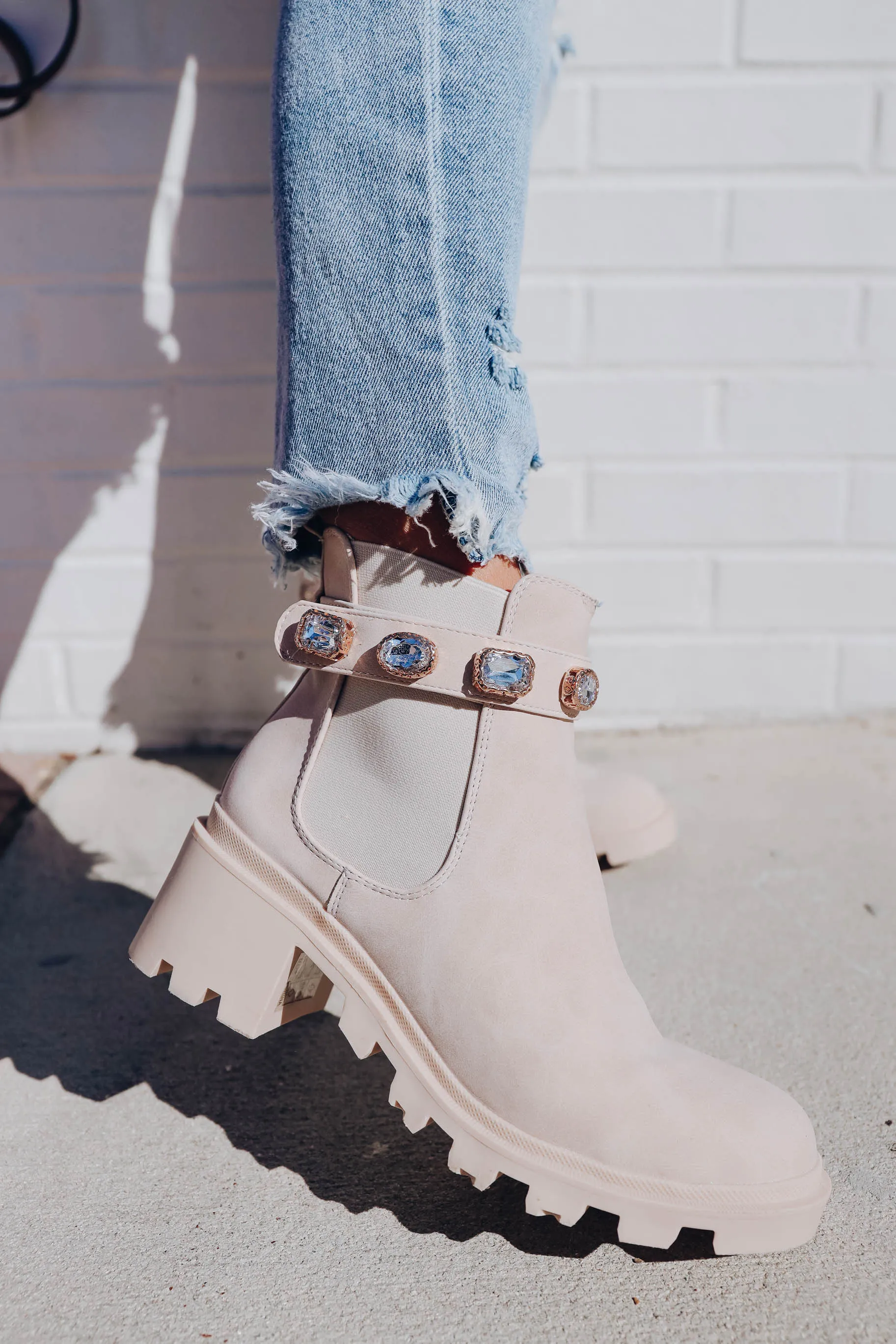 Nile Jeweled Chelsea Booties - Nude