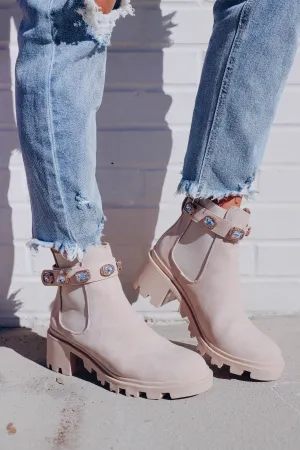 Nile Jeweled Chelsea Booties - Nude