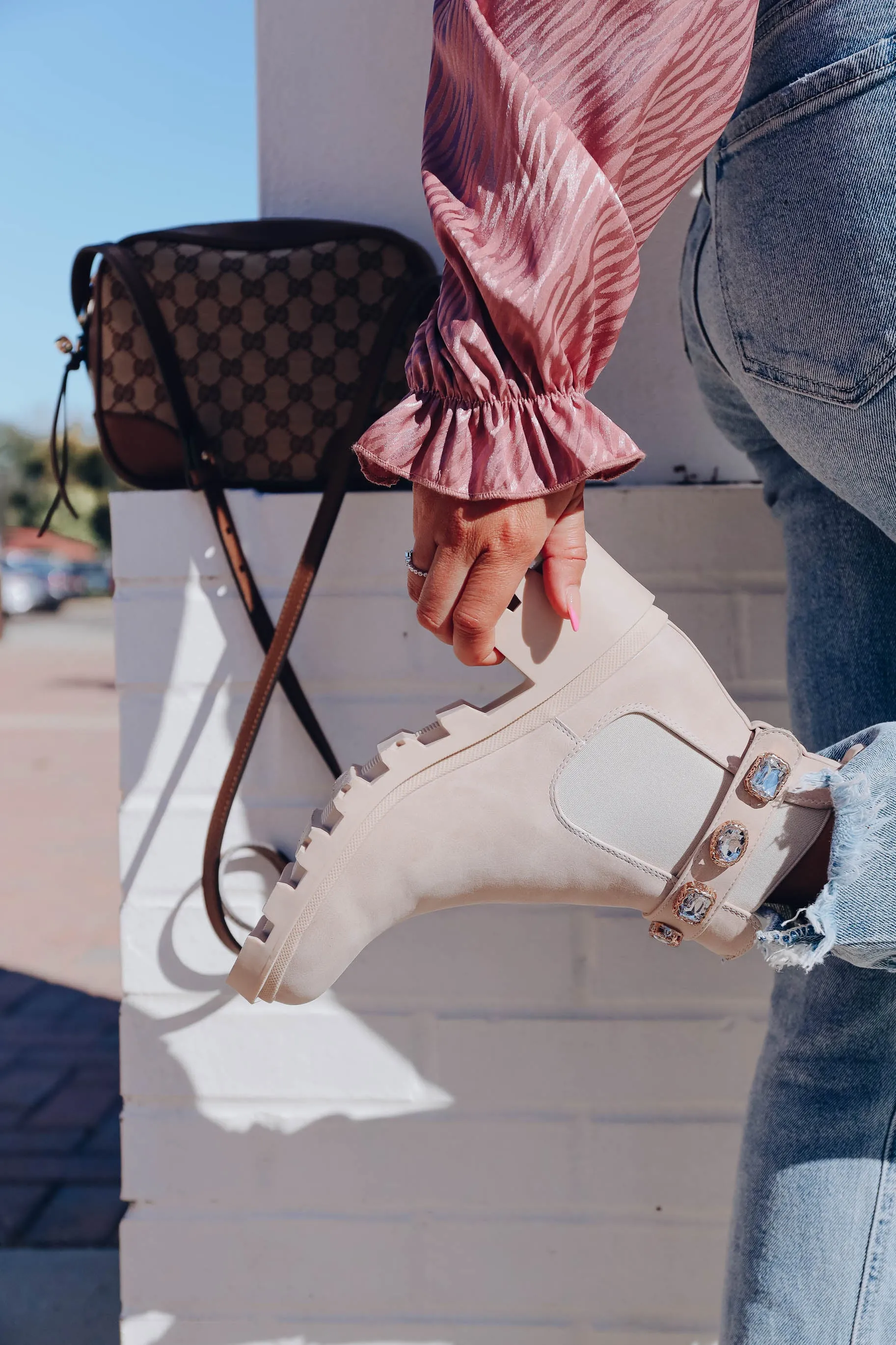Nile Jeweled Chelsea Booties - Nude