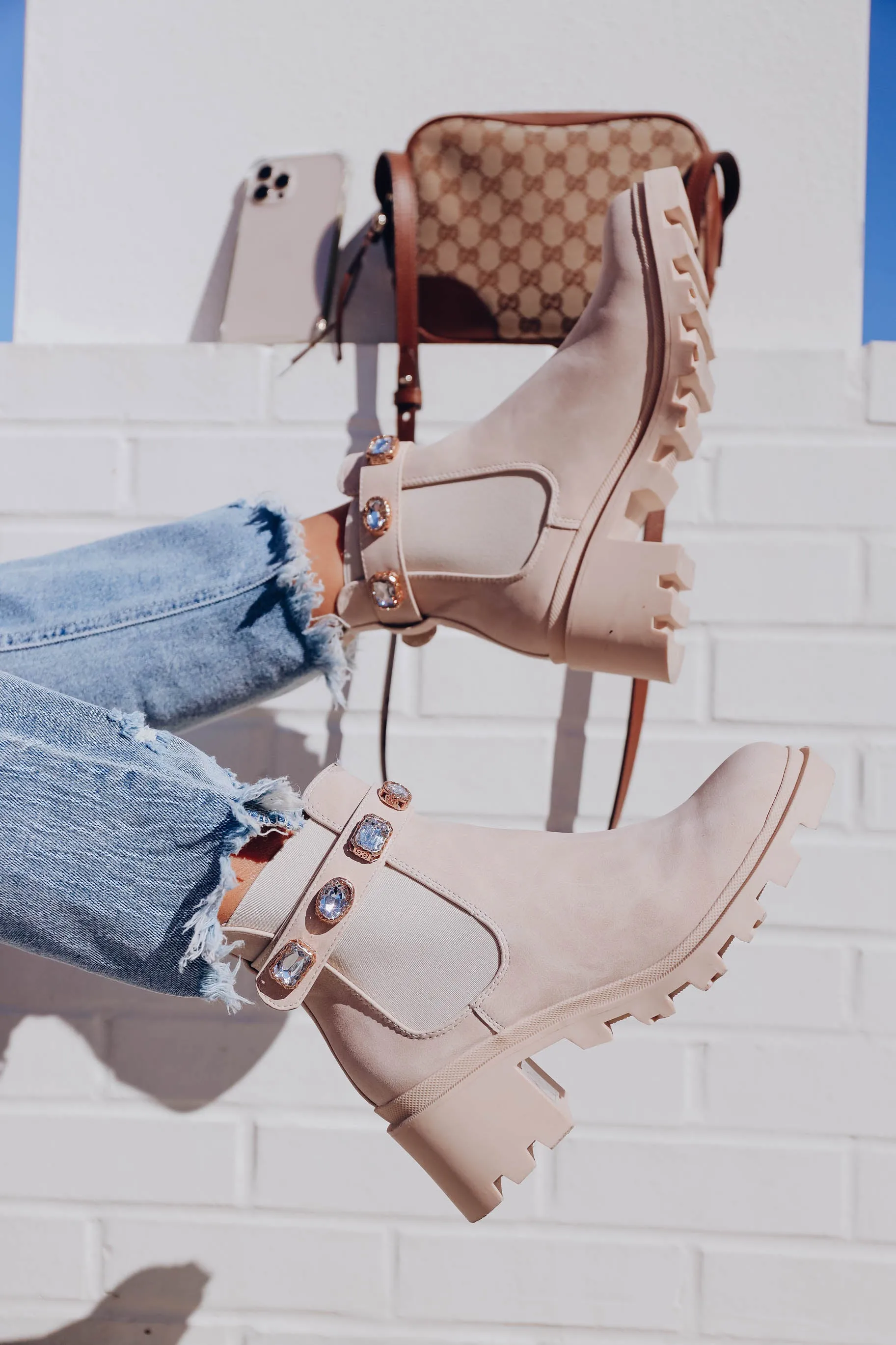 Nile Jeweled Chelsea Booties - Nude