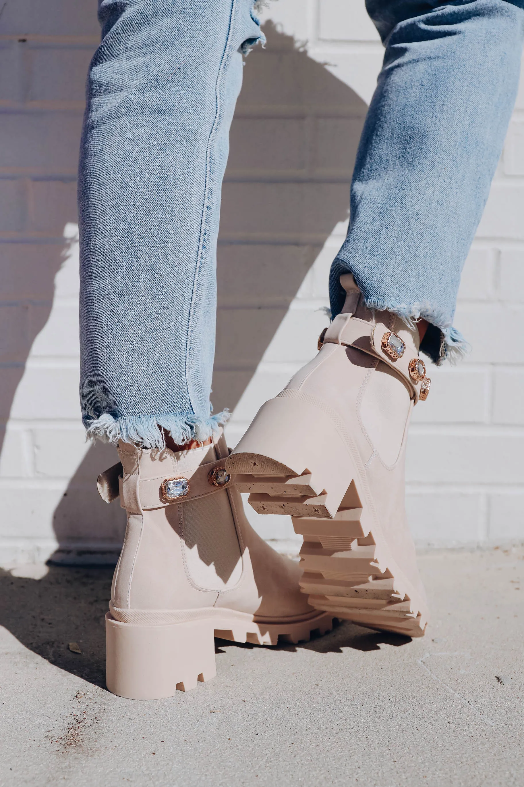 Nile Jeweled Chelsea Booties - Nude