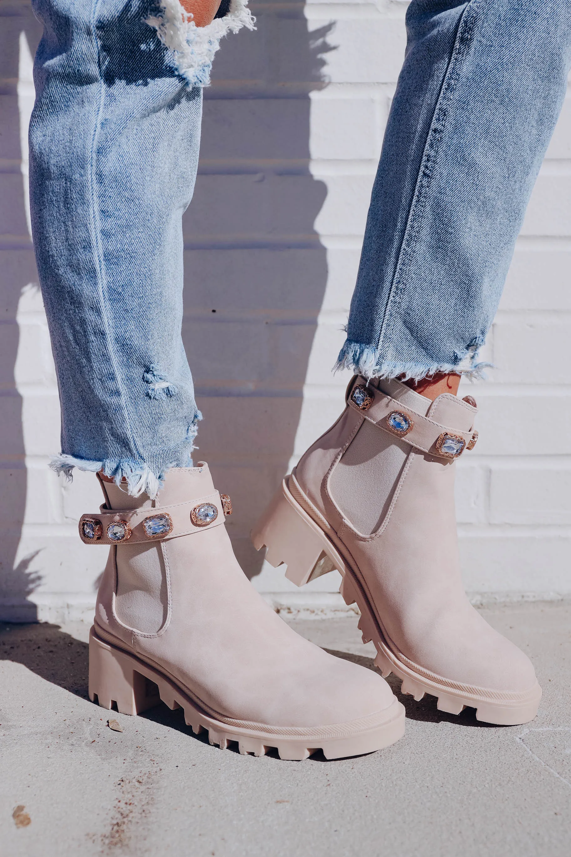 Nile Jeweled Chelsea Booties - Nude