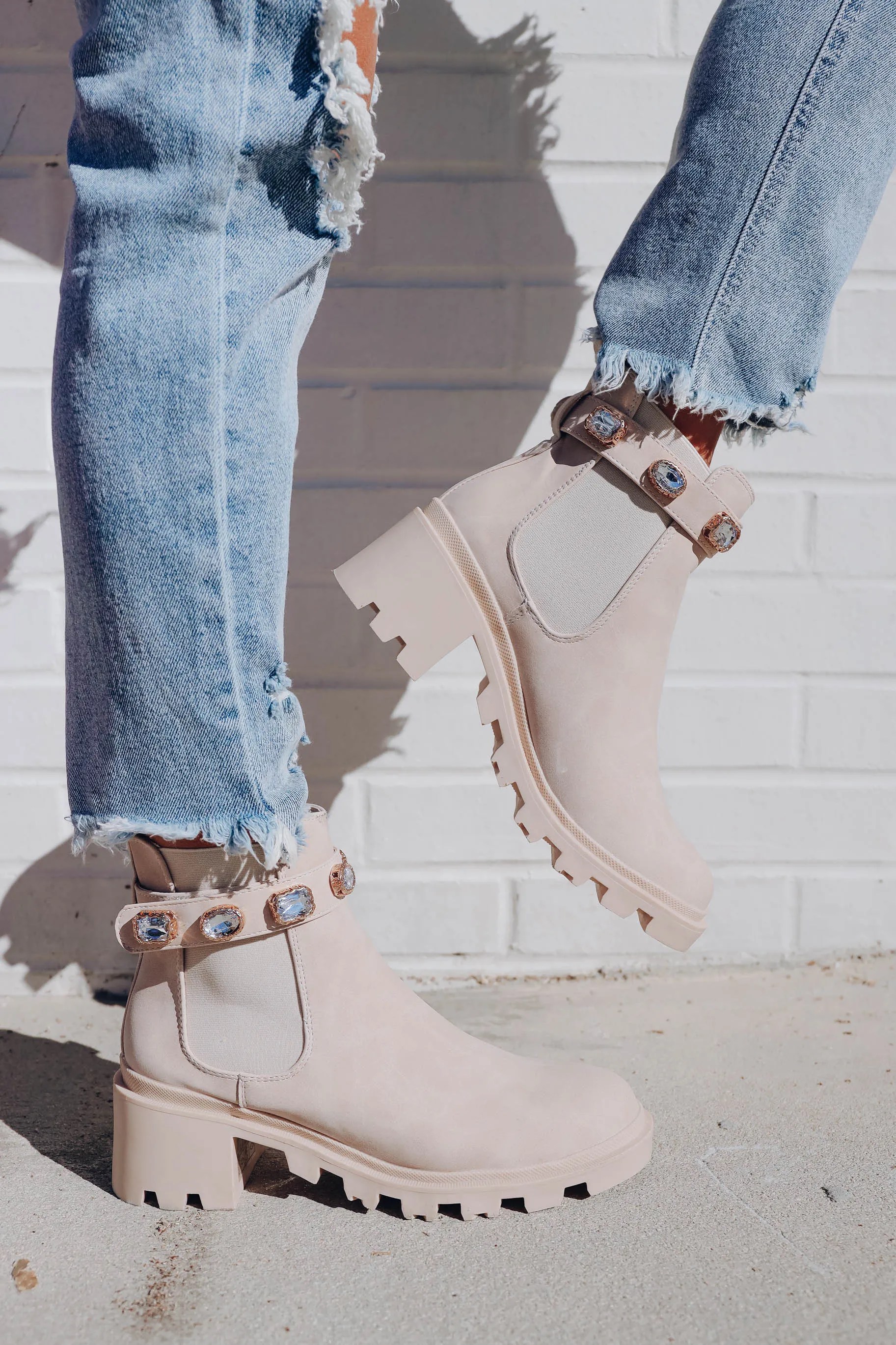 Nile Jeweled Chelsea Booties - Nude