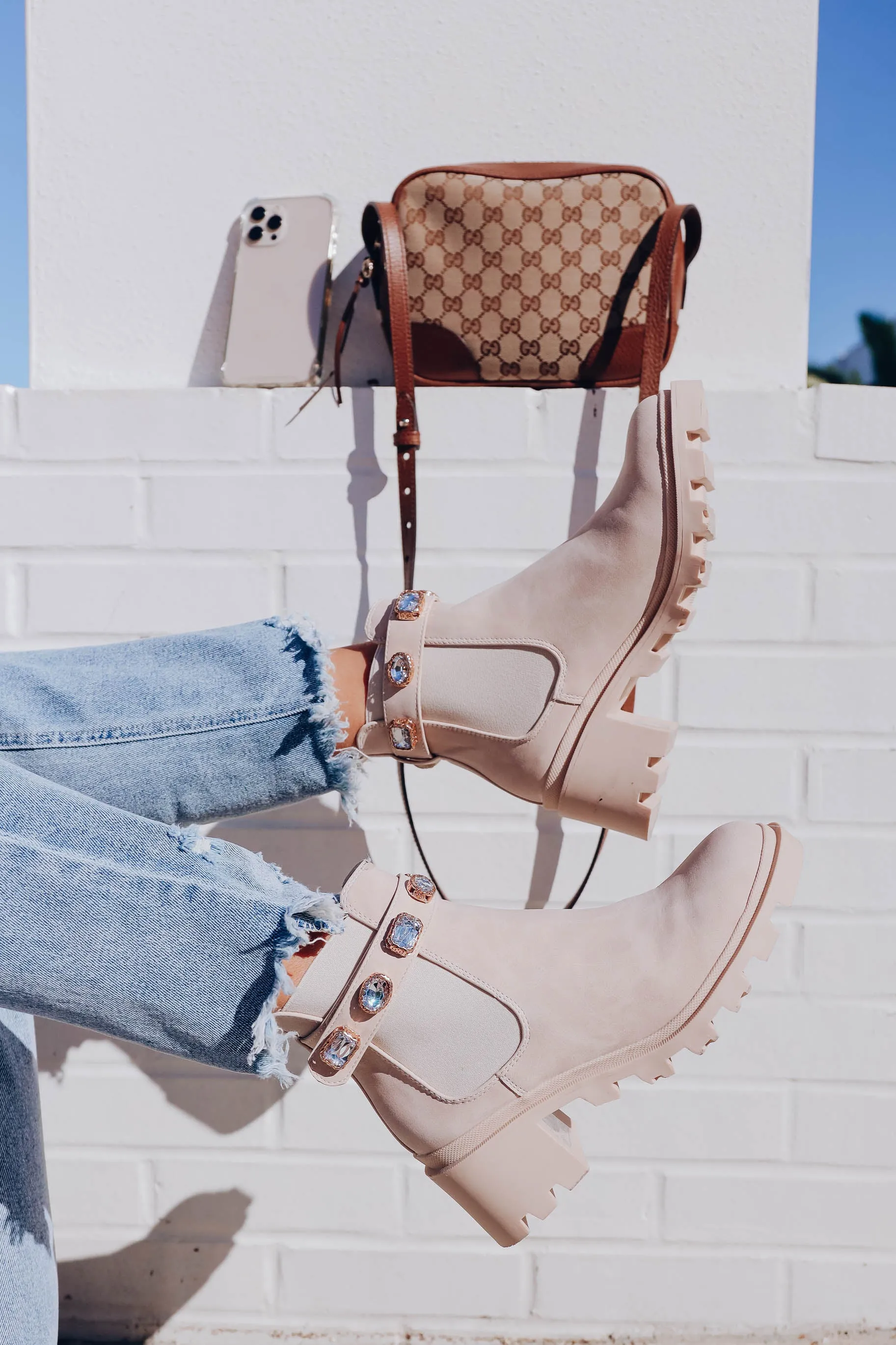 Nile Jeweled Chelsea Booties - Nude