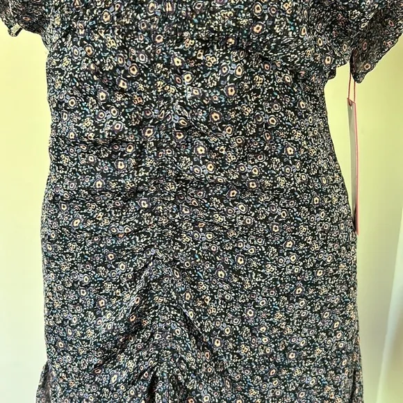 PARKER Silk Tacoma Dress Viceroy Flutter Sleeve Ruched Floral Navy Blue Sz 4 NEW