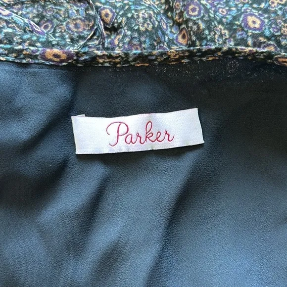 PARKER Silk Tacoma Dress Viceroy Flutter Sleeve Ruched Floral Navy Blue Sz 4 NEW