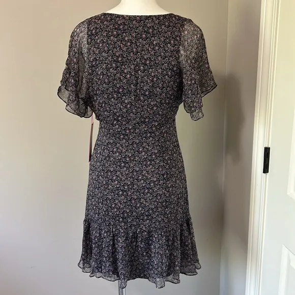 PARKER Silk Tacoma Dress Viceroy Flutter Sleeve Ruched Floral Navy Blue Sz 4 NEW