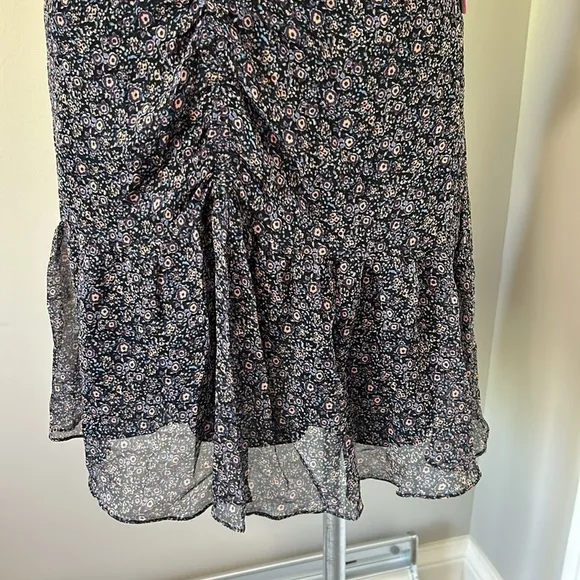 PARKER Silk Tacoma Dress Viceroy Flutter Sleeve Ruched Floral Navy Blue Sz 4 NEW