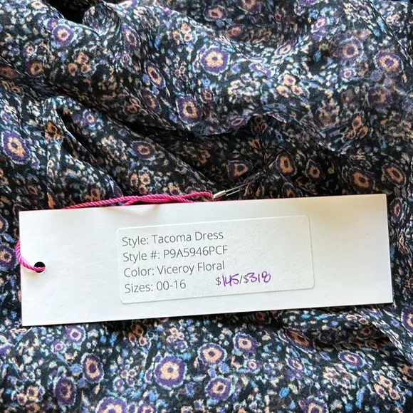PARKER Silk Tacoma Dress Viceroy Flutter Sleeve Ruched Floral Navy Blue Sz 4 NEW