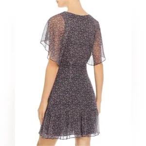 PARKER Silk Tacoma Dress Viceroy Flutter Sleeve Ruched Floral Navy Blue Sz 4 NEW