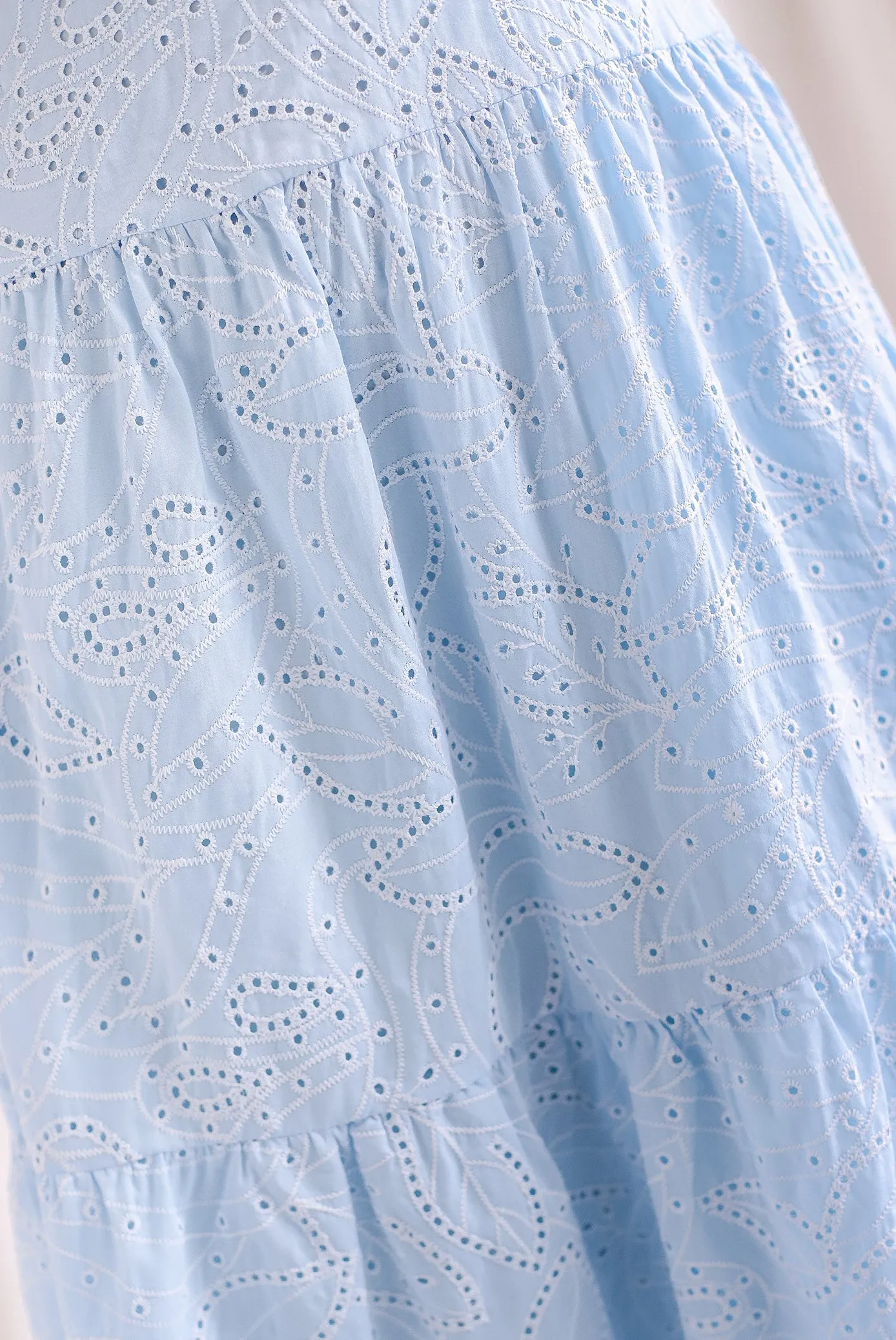Penny Embro Eyelet Buttons Sleeved Dress In Blue