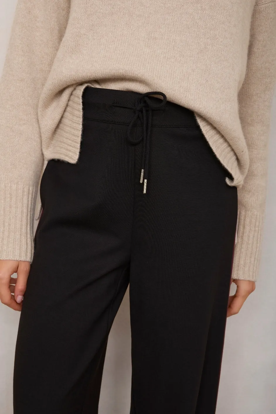 Penny Ponte Wide Leg Trouser - Black/Plum Stripe