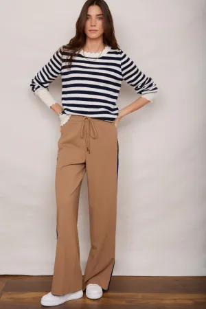 Penny Ponte Wide Leg Trouser - Sand/Moss Green Midnight Stripe